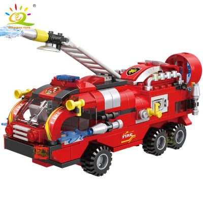 HUIQIBAO 387pcs 6in1 Fire Fighting Trucks Building Blocks City Rescue Helicopter Bricks 6 Fireman Toys For 2 - LEPIN LEPIN Shop