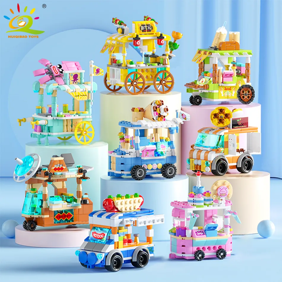HUIQIBAO Creative Street Food House Model Building Block MOC Retail Store With Figure Ice Cream Car - LEPIN LEPIN Shop