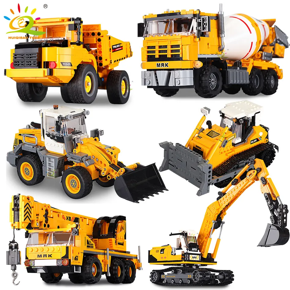 HUIQIBAO HQB3034 Engineering Truck Vehicle Excavator Bulldozer Crane Car Block